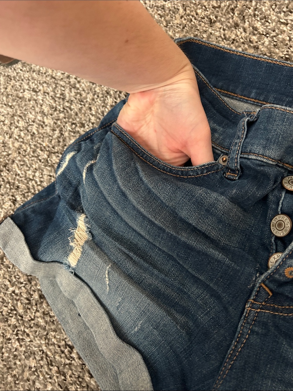 Women's Distressed Denim Shorts - Blue - Picture 3 of 4